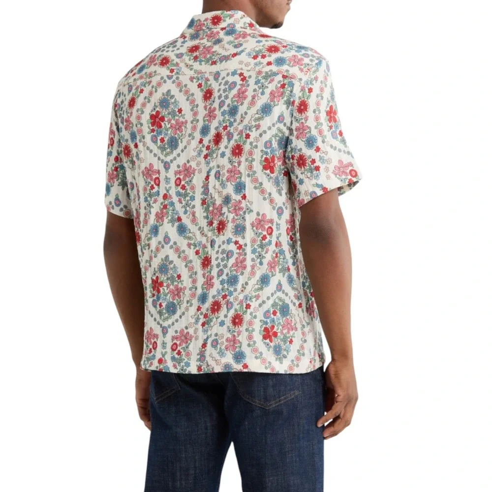 Denim & Flower Floal Print Camp Shirt Short Sleeve Button Up Men's Size XL